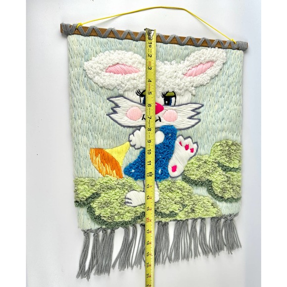 Stitched Yarn String Bunny Tapestry Wall Hanging Easter Girl Anthropomorphic - Picture 4 of 5